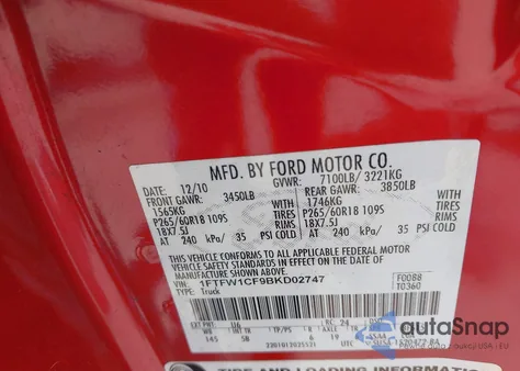 2011 Ford F-150 Fx2 from USA, damaged, VIN 1FTFW1CF9BKD02747